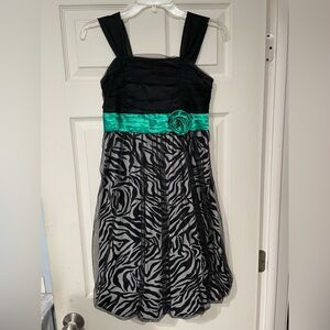 Speechless Black and White Sparkly Zebra Print trimmed in Green Party Dress